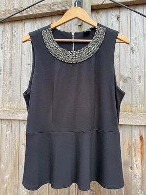 Saks Fifth Avenue Black Beaded Neckline Sleeveless Top